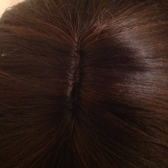 Medium Length Brown Synthetic Wig with Highlights - Picture 5 of 9